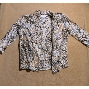Alfred‎ Dunner Women Large Cardigan Brown Tan Attached Tank Geometric Animal (I)